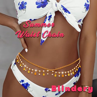 Gold Belly Chain Rhinestone Body Jewelry Chain Plated Waist Chains Layered Body Waist Summer Beach Bikini Jewelry for Women - style: star-gold