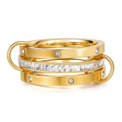Gold Stackable Rings for Women Non Tarnish, Dainty Stackable 18k Gold Plated CZ Cubic Zirconia Rings, Gold Knuckle Women Rings Set - color: G2, size: 10