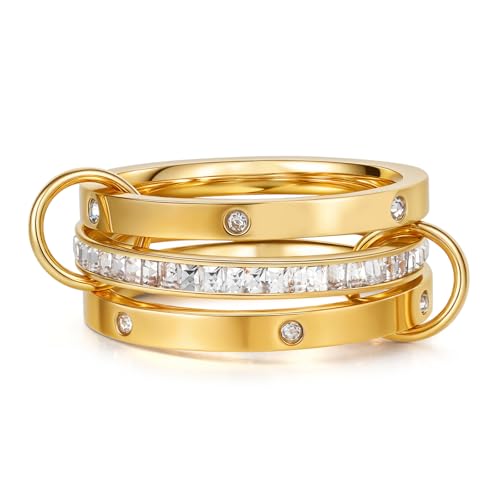 Gold Stackable Rings for Women Non Tarnish, Dainty Stackable 18k Gold Plated CZ Cubic Zirconia Rings, Gold Knuckle Women Rings Set - color: G2, size: 7