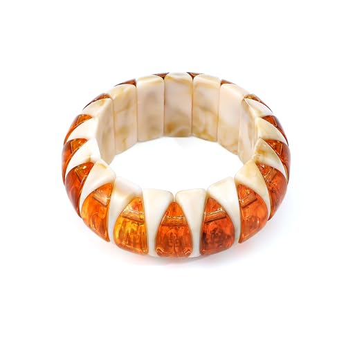 GOOJIDS Simple Beaded Gold Plated Bangles Bracelet Chunky Bamboo Tube Curved Stacking Clear Acrylic Colorful Beads Stretchable Gold Plated Bracelets Set For Women - color: C-White Sunflower Bracelet