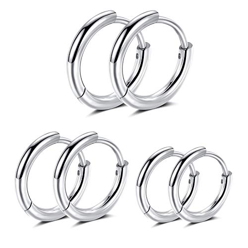 Black Hoop Earrings for Men 8mm 10mm 12mm – Surgical Stainless Steel Hypoallergenic Mens Small to Medium Hoop Earrings Set (3 Pairs) - style: E:3pairs,8mm+10mm+12mm,steel
