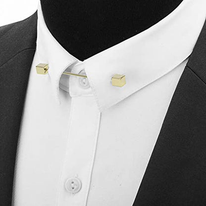 3PCS Men's Classic Brass Shirt Collar Bar Tie Pins Set for Wedding Business with Gift Box - color: Cube Head