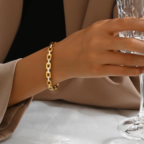 Gold Bangle for Women 18K Gold Plated Bamboo Heart Star Labyrinth Bangle Bracelets Dainty Stainless Steel Jewelry Gifts - color: Hollow Out CZ Bangle-Gold