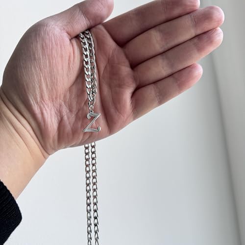 Stainless Steel Initial A-Z Necklace for Men Women,Cuban Chain,Titanium Steel Initial Letter Pendant Charm Necklaces Accessories Jewelry for Woman Man,21 Inch Chain - color: Z