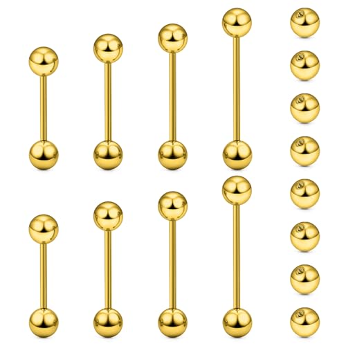 14G 16G Nipple Tongue Rings Stainless Steel Straight Barbells Piercing Jewelry Short Long Bar Silver Black Gold Bridge Piercings For Women Men 12Mm 14Mm 16Mm 18Mm Length Ball Size 5MM 6MM - color: Gold 16G Barbell Piercing Jewelry