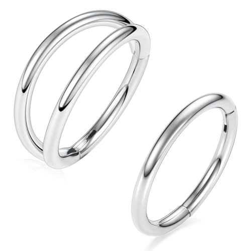 GAGABODY Surgical Steel 2pcs Double Hoop Hypoallergenic Nose Ring Unisex | Seamless Clasp,Used in Nostril,Septum,Lip and All Ear Piercings.22 Gauge to 14 Gauge,a Secure Fit Inner Diameter 6mm to 12mm - color: Silver-Single&Double Hoop, size: 14G-3/8"(10mm
