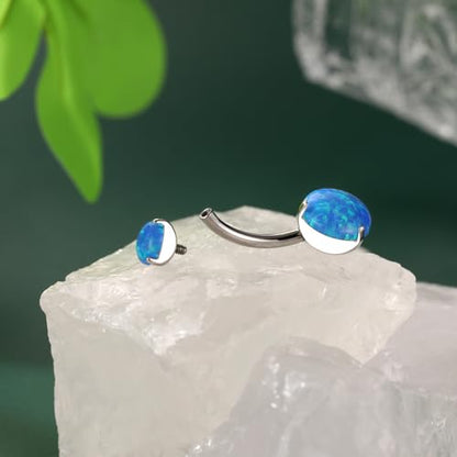 FUNLMO 14G Belly Button Ring Titanium Belly Button Piercing Belly Ring Internally Threaded Navel Piercing Jewelry - color: Silver-Blue Opal