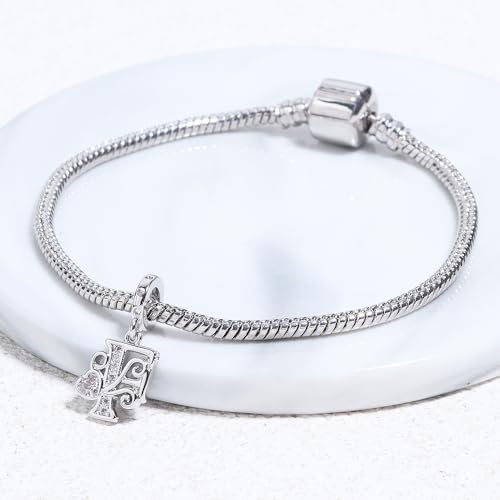 925 Sterling Silver Letter Charms for Pandora Bracelets Silver Letter A Alphabet Charm Initial Dangle Charms Beads Jewelry Gift for Women - style: Dangle Letter Charm F