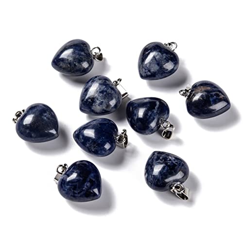 10Pcs Heart Stone Charm Pendants Natural Sodalite Gemstone Pendants with Platinum Brass Loops for DIY Necklace Keychains Earring Crafts Supplies - color: Sodalite