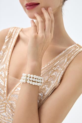 BABEYOND 1920s Flapper Imitation Pearl Bracelet Great Gatsby Pearl Bracelet Roaring 20s Accessories Jewelry Set - style: 3layer-gold