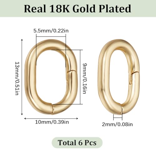 SUNNYCLUE 1 Box 6Pcs 18K Gold Plated Trigger Spring O Rings 0.5 Inch Small Oval Spring O Ring Gate Rings Bracelet Necklace Clasps Carabiner Clip Snap Hooks Fastener Hook for Jewelry Making - color: 1 Box 6Pcs 18K Gold Plated Spring O Rings 10x13mm
