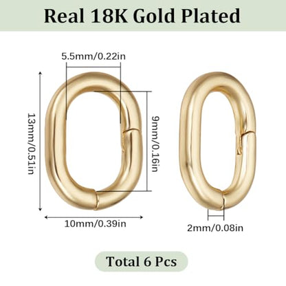 SUNNYCLUE 1 Box 6Pcs 18K Gold Plated Trigger Spring O Rings 0.5 Inch Small Oval Spring O Ring Gate Rings Bracelet Necklace Clasps Carabiner Clip Snap Hooks Fastener Hook for Jewelry Making - color: 1 Box 6Pcs 18K Gold Plated Spring O Rings 10x13mm