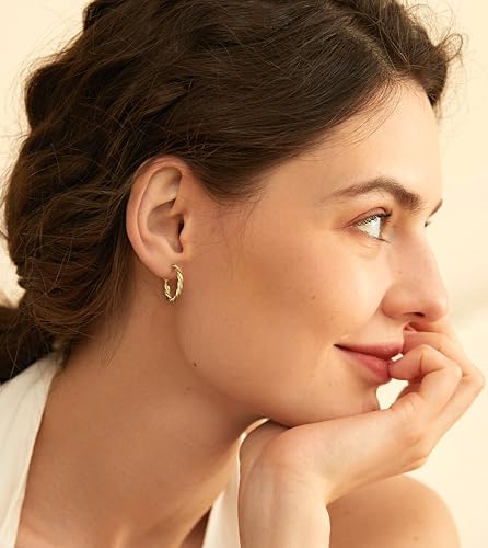 AllenCOCO Gold Hoop Earrings for Women, 18K Gold Plated Twisted Rope Design, Textured Thin Round Hoops with Sterling Silver Post Hypoallergenic 20-70mm - size: 20mm
