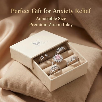 5pcs Adjustable Open Stainless Steel Stress Spinner Rings for Women Calming Anxiety Fidget Band Aesthetic Cute Thumb Jewelry Set Cool Stackable Accessories