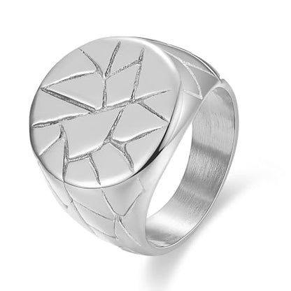 MYNENEY Stainless Steel Round Shape Classical Simple Plain Wedding Engagement Statement Pinky Band Signet Rings for Men Women Size 4-15 - color: Signet Silver