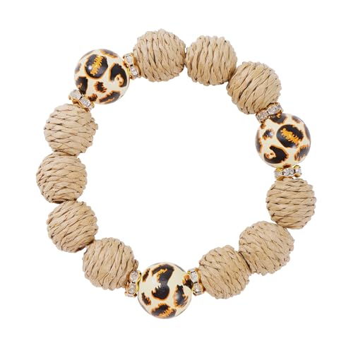 Coiris Rattan Raffia Woven Adjustable Boho Bracelet for Women | Handmade Bracelets Stretch Bracelet - color: Leopard Print