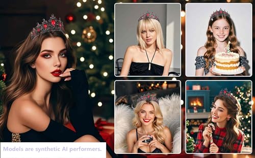 Kamirola - Queen Crown and Tiaras Princess Crown for Women Crystal Headbands for Bridal, Princess for Wedding and Party - color: Black& Red