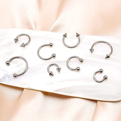 BLISI G23 Solid Titanium Eyebrow Piercing Jewelry, Gold Black Rose Gold Silver Pink Rainbow Eyebrow Rings 16G Curved Barbell,Tiny Vertical Labret Lip Jewelry Rook Piercing Jewelry for Women and Men - color: Silver 2