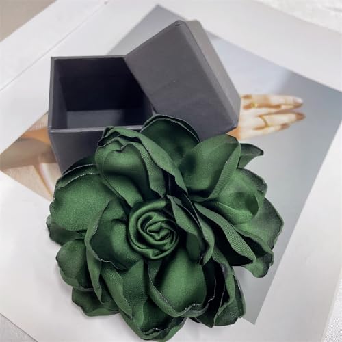 Dainty Fabric Rose Flower Large Brooch Lapel Pins Flower Brooches Pin Classic for Wedding Party Dance Banquet for Women Dress Suit Clothes Accessories Jewelry 100mm - color: Dark Green
