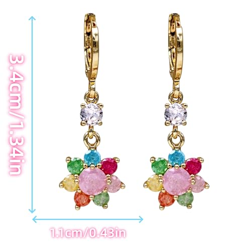 18K Gold Plated Flower Dangle Earrings for Women, Hypoallergenic Cubic Zirconia Earrings, Elegant CZ Drop Earrings, Statement Jewelry Gifts Party Fashion - style: Dangle-Flower-IceMix