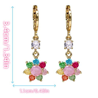 18K Gold Plated Flower Dangle Earrings for Women, Hypoallergenic Cubic Zirconia Earrings, Elegant CZ Drop Earrings, Statement Jewelry Gifts Party Fashion - style: Dangle-Flower-IceMix