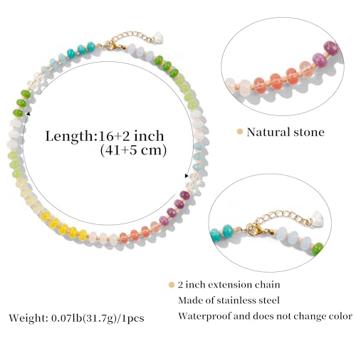 Joya Love Colorful Gemstone Beaded Necklaces For Women Trendy Rainbow Natural Stone Boho Handmade Stainless Steel Waterproof Strand Necklaces Jewelry For Women Gift - color: White Green