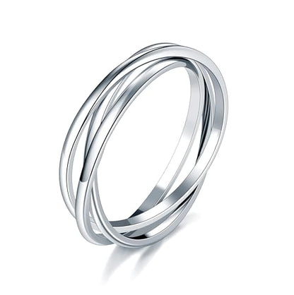MINDDHA Waterproof No Tarnish Rings|14K Gold/White Gold Plated| Fidget Stacking Anxiety Interlocking Triple Row| Silver/Gold Rings for Women- 2mm 3mm Band Size 4-12 - color: Waterproof 2mm silver
