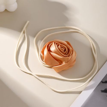 Red Camellia Flower Fabric Choker Necklace for Women Black Rose Floral Rope Statement Necklaces Trendy Costume Outfit Cloth Jewelry Petal Accessories - color: Light