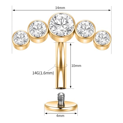 G23 Titanium Belly Jewelry 14G Flat Bottom Floating Belly Button Rings Curved Belly Barbell Navel Ring Belly Piercing 8/10/12/14mm Navel Rings Belly Piercings Jewelry for Women - color: Style5:Gold,5 Round CZ