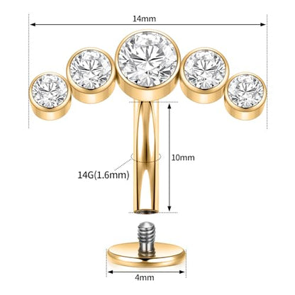 G23 Titanium Belly Jewelry 14G Flat Bottom Floating Belly Button Rings Curved Belly Barbell Navel Ring Belly Piercing 8/10/12/14mm Navel Rings Belly Piercings Jewelry for Women - color: Style5:Gold,5 Round CZ