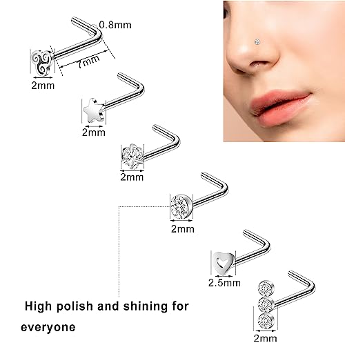 ONESING 9-40 Pcs Nose Rings - Hoops, Studs & L Shape - Hypoallergenic Stainless Steel Nose Piercings for Women & Men - color: Silver D-36Pcs