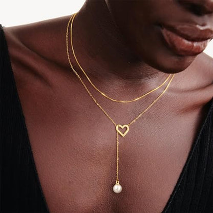 Lariat Gold Necklace for Women, Dainty Long Necklace 14k Gold Plated/Silver Y-Shaped Pendant Necklace Trendy Layered Cz Beaded Chain Drop Necklaces Simple Gold Jewelry for Women Gift - style: LC-2NK-24303-GDW