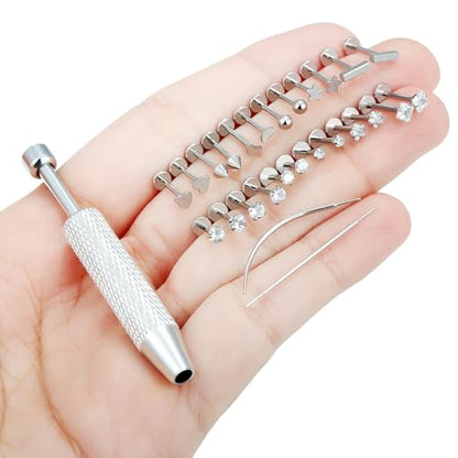 20/18/16g Gold Flat Back Threadless Earrings Nose Rings Lip Studs Surgical Steel Piercing Jewelry for Women Men - color: Surgical Steel, size: 18g=1.0mm