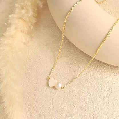 Pearl Necklaces for Women Trendy,14k Gold Plated Pearl Pendant Necklace Dainty Wedding Necklace Small Cute Gold Choker Necklace for Women Non Tarnish Gold Prom Jewelry Fashion Bridesmaids Gifts - color: heart pearl necklace