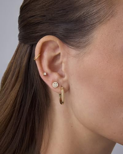 PAVOI Clicker Hoop Earrings for Women & Men, 14K Gold Plated Hinged Huggies | Hypoallergenic Titanium Piercing Earrings, Piercing Jewelry Cartilage Helix Nose Ring Tragus Rook Septum 16-18-20 Gauges - color: Titanium, size: 20 Gauge 8mm