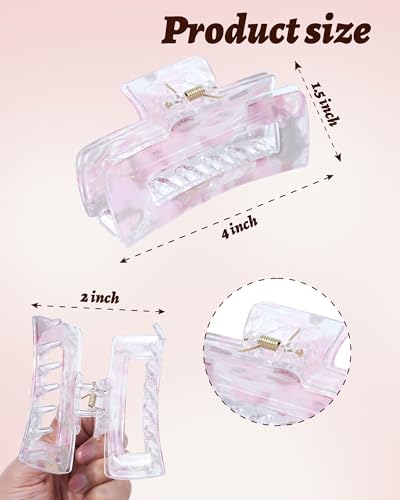 4PCS Large Claw Clips for Thick Hair, Large Acrylic Hair Clips | Modern Marble Geometric Design, Non-Slip Secure Hold for Long Hair, Buns, Updos and Everyday Styling - color: White + Purple + Red + Blue