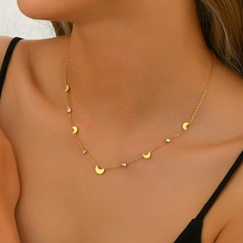 Dainty Necklaces with CZ Inlaid Minimalist Stackable Fashion Gifts - color: Moon-GD