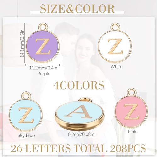 Bucherry 208 Pcs Letter Metal Charms for Jewelry Making Mix Initial Double Side Charms for DIY Bracelet Necklace Making - color: Light Colors, style: Letter