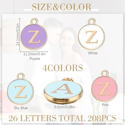 Bucherry 208 Pcs Letter Metal Charms for Jewelry Making Mix Initial Double Side Charms for DIY Bracelet Necklace Making - color: Light Colors, style: Letter