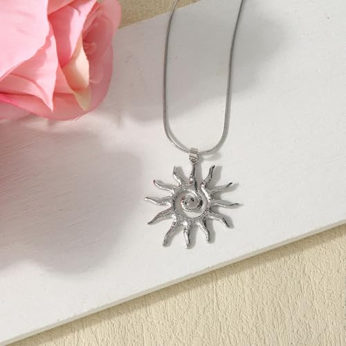 Mikovivi Magical Sun Pendant Necklace for Women, Dainty Gold Sunburst Sunflower Charm Solar Pendant Necklace Elegant Statement Jewelry Gifts