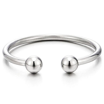 COOLSTEELANDBEYOND Elastic Adjustable Stainless Steel Ball Cuff Bangle Bracelet for Men Women Polished - color: Metal Color:Silver