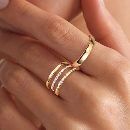 EXGOX Dainty Stackable Gold Rings - 14K Gold Plated, Non Tarnish Cubic Zirconia Stacking & Thumb Knuckle Rings (4pcs Size 7-11) - color: Gold Bands Rings, size: 11