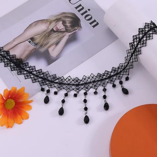Gothic Necklace for Women Goth Lace Necklace Choker Halloween Witch Accessories Velvet Vampire Jewelry - color: Black