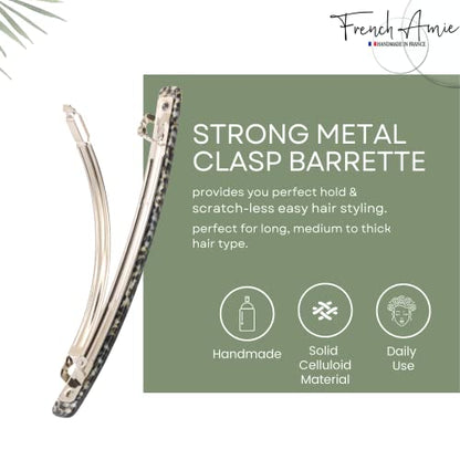 French Amie Long and Thin Opera Large 4 Inch Hair Clip Barrette | Handmade Automatic For Girls Women Teens Adults Everyday Style - color: Opera