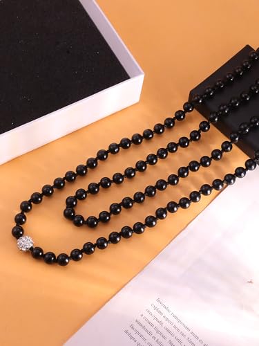 Long Pearl Necklace for Women Dainty Zircon Bead Pearl Necklace Layered Faux Pearls Necklaces Long Wedding Long Pearl Necklace Delicate Jewelry for Brides - color: Black-C