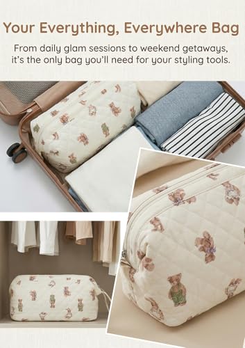 TeeYee Nylon Hair Tools Travel Bag for Dyson Airwrap Quilted Toiletry Bag | Travel Storage Bag for Shark Flexstyle/Curling Iron,Water-repellent,Wide-open,Well-structured,Heat-safe lining,001bear - color: Bear