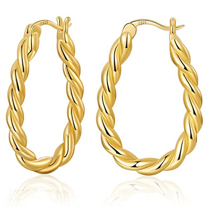 14K Gold Plated Hoop Earrings 925 Sterling Silver Post Earring for Women - color: Gold