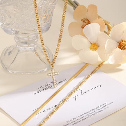 Layered Gold Cross Necklaces for Women, Stack Stackable 14K Gold/Silver Plated Cubic Zirconia Pendant Necklace Set Dainty Choker Layering Necklaces for Women Faith Jewelry Religious Gift - style: Gold-CZ-1