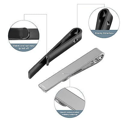 Roctee 4pcs Skinny Tie Clips for Men 1.69 Inch, Tie Clip Tie Bar Tie Bars Pins Clasps Set for Regular Ties Short Slim Thin Ties with Box Black Blue Gold Silver