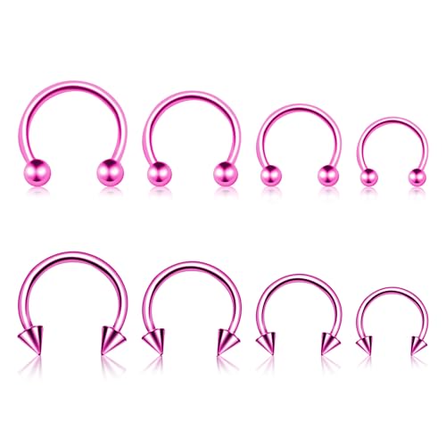 BLISI G23 Solid Titanium Eyebrow Piercing Jewelry, Gold Black Rose Gold Silver Pink Rainbow Eyebrow Rings 16G Curved Barbell,Tiny Vertical Labret Lip Jewelry Rook Piercing Jewelry for Women and Men - color: Pink 2
